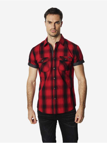 KOROSHI Karo popline shirt kombiniert in rot