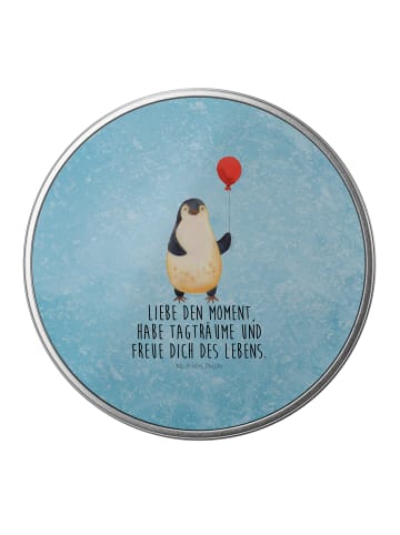 Mr. & Mrs. Panda Blechdose rund Pinguin Luftballon mit Spruch in Eisblau