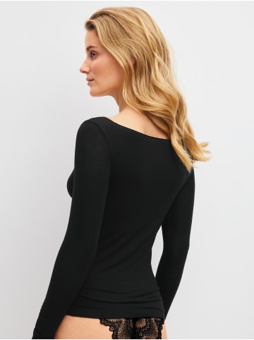 Langarm-Shirt aus Wolle in schwarz