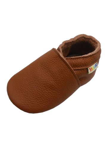 Yalion Baby Leder Krabbelschuhe, mit rutschfester harter Sohle – Braun