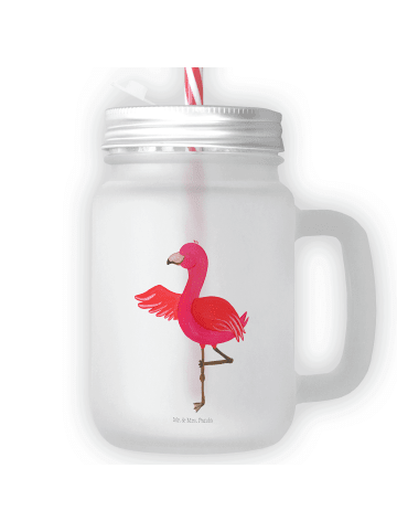 Mr. & Mrs. Panda Trinkglas Mason Jar Flamingo Yoga ohne Spruch in Transparent