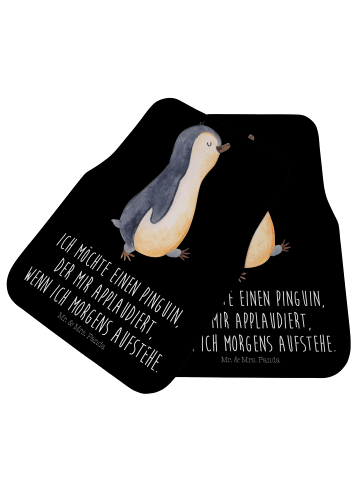 Mr. & Mrs. Panda Fahrer Autofußmatte Pinguin mHerzieren mit Spruch in Schwarz