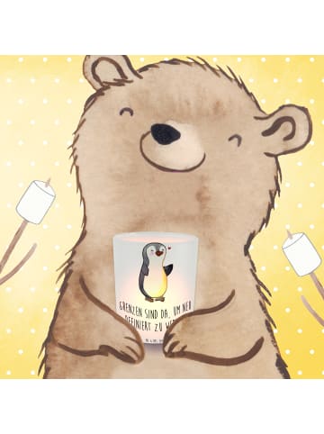Mr. & Mrs. Panda Teelichthalter Glas Pinguin Amputation mit Spruch in Transparent