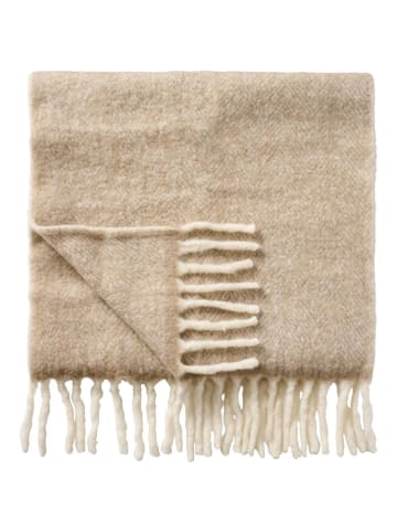 IB Laursen Plaid aus Wolle mit Fransen in offwhite