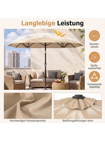 COSTWAY Doppelsonnenschirm knickbar 285x150cm in Beige
