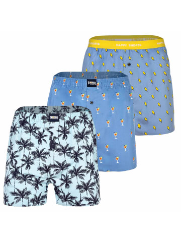 Happy Shorts Web-Boxershorts 3er Pack in Ice/Aperol/Palms