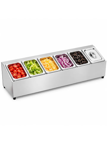 relaxdays Zutatenbehälter "6 Fächer" in Silber - (B)102,5 x (H)21,5 x (T)22,5 cm