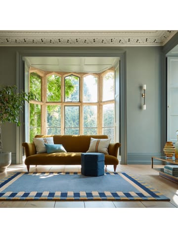 KADIMA DESIGN Wollteppich Geometrisch, Rahmen, Wohnzimmer schmutzabweisend in Blau-Gelb