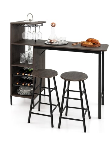 COSTWAY Bartisch mit Barhocker Set in Anthrazit