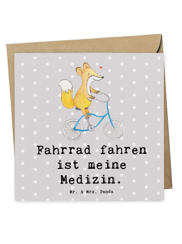Mr. & Mrs. Panda Einladungskarte Fuchs Fahrrad fahren mit Spruch in Grau Pastell