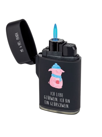 Mr. & Mrs. Panda Feuerzeug Schwein Glühwein mit Spruch in Schwarz