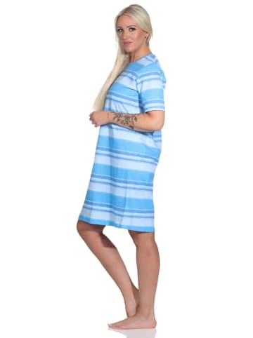 NORMANN kurzarm Nachthemd frohen Streifen Look - 79333 in blau