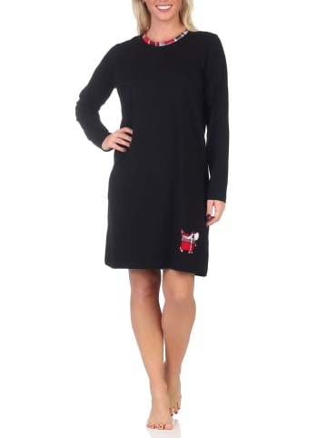 NORMANN Langarm Nachthemd Tiermotiv - 87584 in schwarz