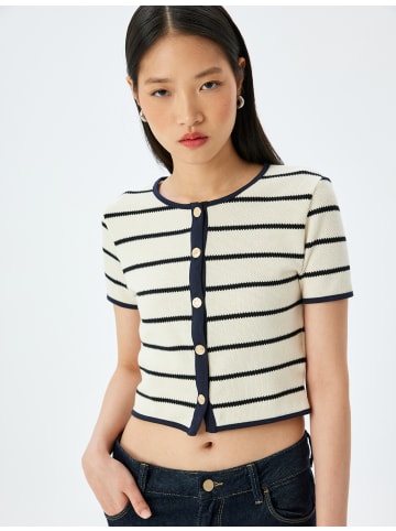 KOTON BLUSE SS in Ecru Gestreift
