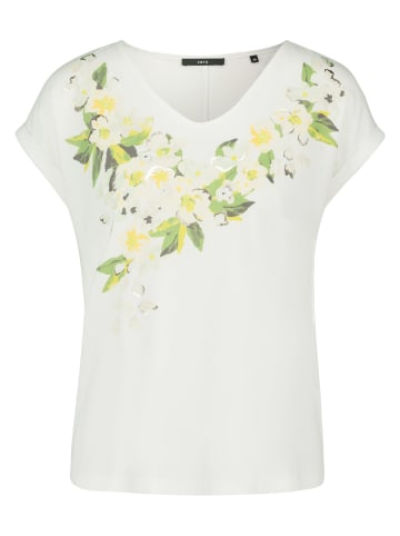 Zero  Shirt V-Ausschnitt mit Blumen in Patch CreamGreen