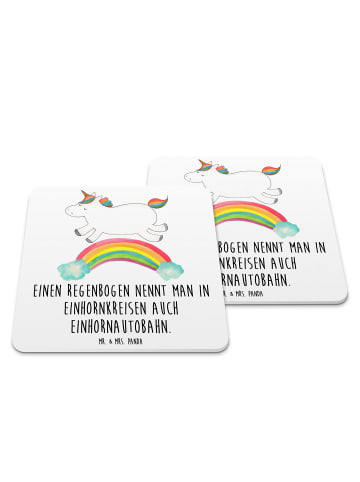 Mr. & Mrs. Panda Untersetzer Set Einhorn Regenbogen mit Spruch in Weiß