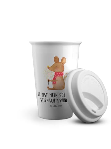 Mr. & Mrs. Panda Reisebecher Maus Weihnachten mit Spruch in Weiß