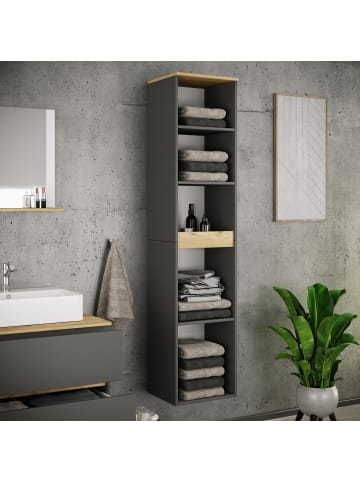 VCM  Holz Badmöbel mit Drehtür Wandregal Cosila in Anthrazit / Honig-Eiche