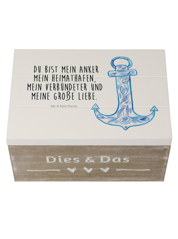 Mr. & Mrs. Panda Kiste Anker Blau mit Spruch in Weiß