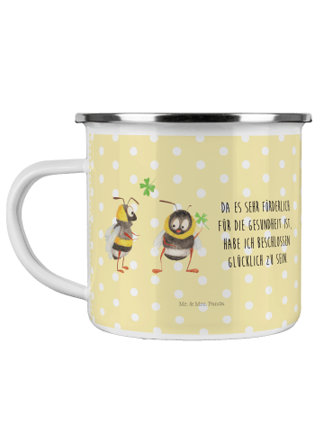 Mr. & Mrs. Panda Emaille Tasse Hummeln Kleeblatt mit Spruch in Gelb Pastell