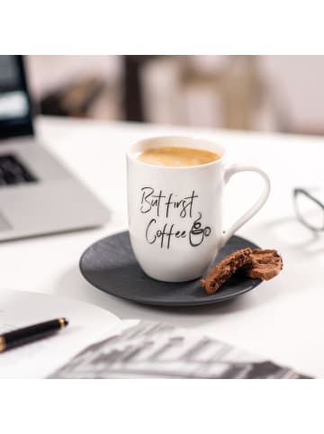 Villeroy & Boch 6er Set Becher mit Henkel 'But first Coffee' Statement in 290 ml in weiß