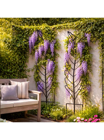 relaxdays 3 x Rankgitter "Blatt" in Schwarz - (B)40 x (H)150 cm