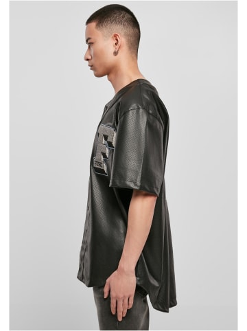 FUBU FUBU Herren College Leather Baseball Jersey in black/lightblue