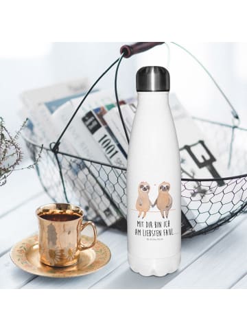 Mr. & Mrs. Panda Thermosflasche Faultier Pärchen mit Spruch in Weiß