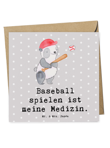 Mr. & Mrs. Panda Glückwunschkarte Panda Baseball spielen mit Spruch in Grau Pastell