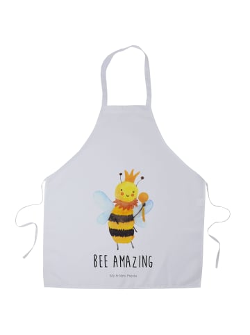 Mr. & Mrs. Panda Schürze Biene König mit Spruch in Weiß