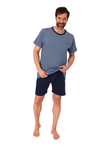 NORMANN Kurzarm Schlafanzug Pyjama Shorty Streifen in marine