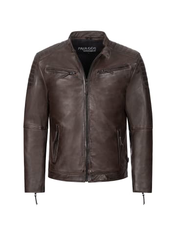 PAULGOS Lederjacke Übergangsjacke Biker Look Echtleder D2 in Braun