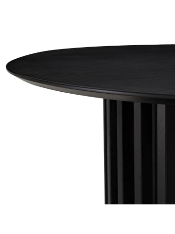 home24 home24 Esstisch aus furniertem MDF & Säule aus massiver Eiche in Eiche, Ø 90 cm in Eiche Schwarz
