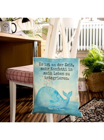 Mr. & Mrs. Panda Stofftragetasche Wal Konfetti Design mit Spruch in Weiß