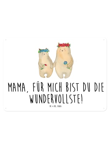Mr. & Mrs. Panda Blechschild Bären mit Blumenkranz mit Spruch in Weiß