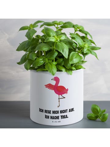 Mr. & Mrs. Panda Pflanzkübel Flamingo Yoga mit Spruch in Weiß