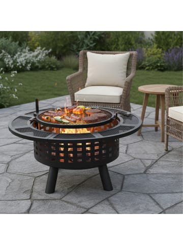 relaxdays Feuerschale in Schwarz - (H)73 x Ø 91,5 cm