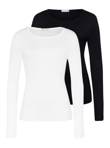 Hanro Unterhemd / Shirt Langarm Ultralight in Schwarz / weiß