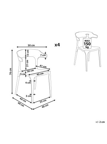 Beliani 4er-Set Esszimmerstuhl GUBBIO in Schwarz