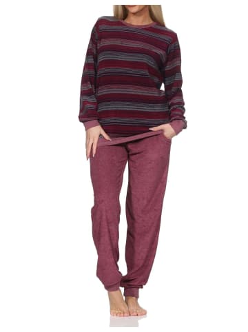 NORMANN Frottee Schlafanzug langarm Bündchen Streifenoptik in beere1