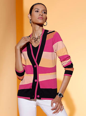 creation L Strickjacke in fuchsia-papaya-gemustert
