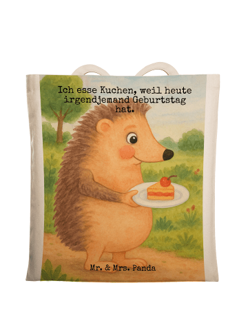 Mr. & Mrs. Panda Tragetasche Igel Kuchenstück Design mit Spruch in Weiß