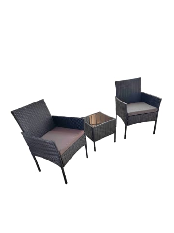 relaxdays 3-tlg. Gartenmöbel-Set "Rattan" in Schwarz