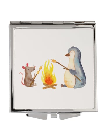 Mr. & Mrs. Panda Schminkspiegel Pinguin Lagerfeuer ohne Spruch in Weiß