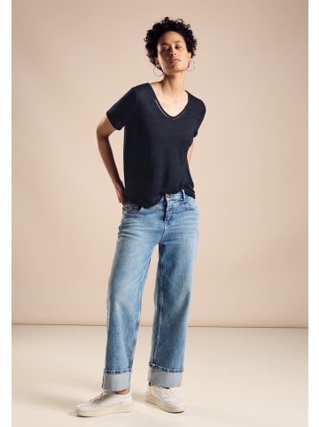 Street One 'T-Shirt in Leinenoptik' Marineblau