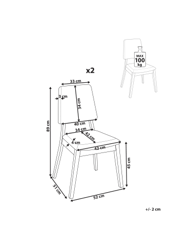 Beliani 2er-Set Esszimmerstuhl MERRILL in Braun/Grün