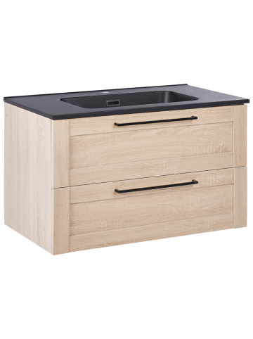 Beliani Badezimmerschrank mit Waschbecken TARIJA in Braun/Schwarz