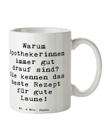 Mr. & Mrs. Panda Tasse Spruch Glückliche Apothekerin mit Spruch in Weiß