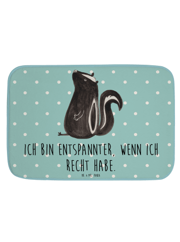 Mr. & Mrs. Panda Duschvorleger Stinktier Sitzen mit Spruch in Türkis Pastell