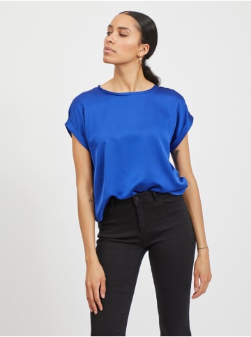 Vila Satain Blusen T-Shirt Kurzarm Basic Top Glänzend VIELLETTE in Dunkelblau